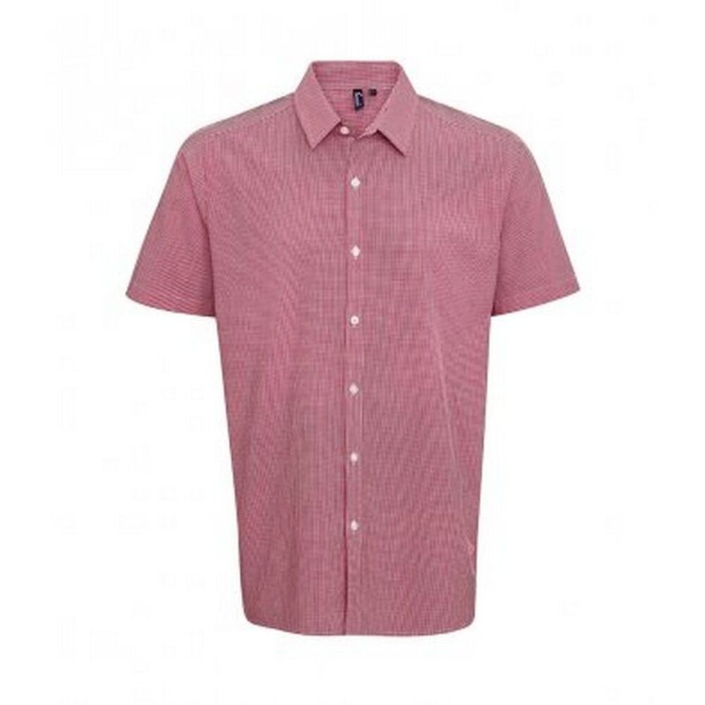 Premier Mens Gingham Short Sleeve Shirt / Red/White